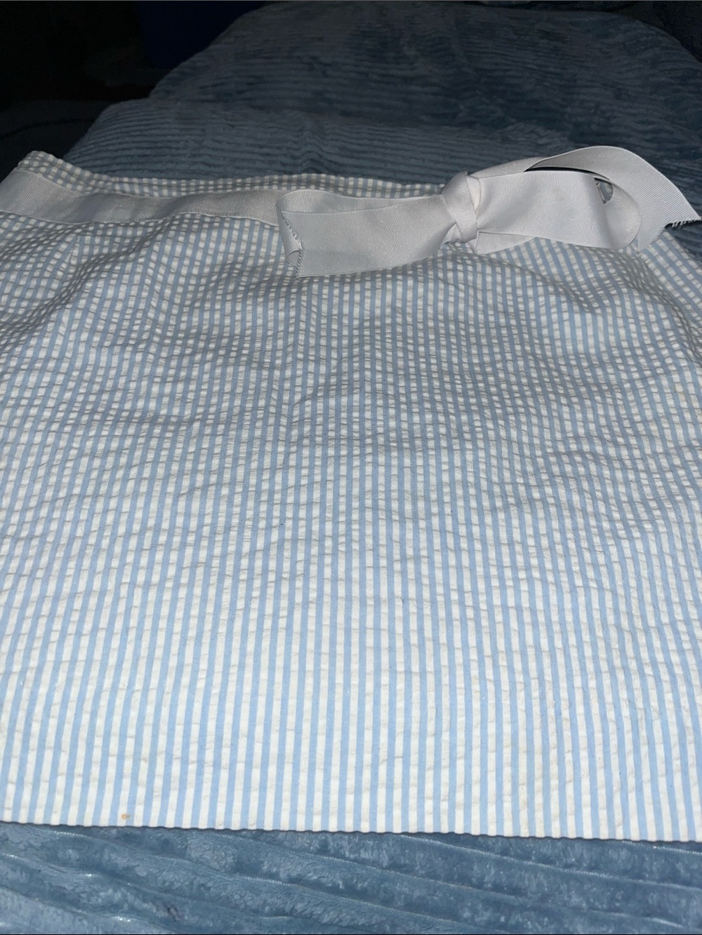 Molly B Light Blue and White Striped Mini Skirt with Bow Tie